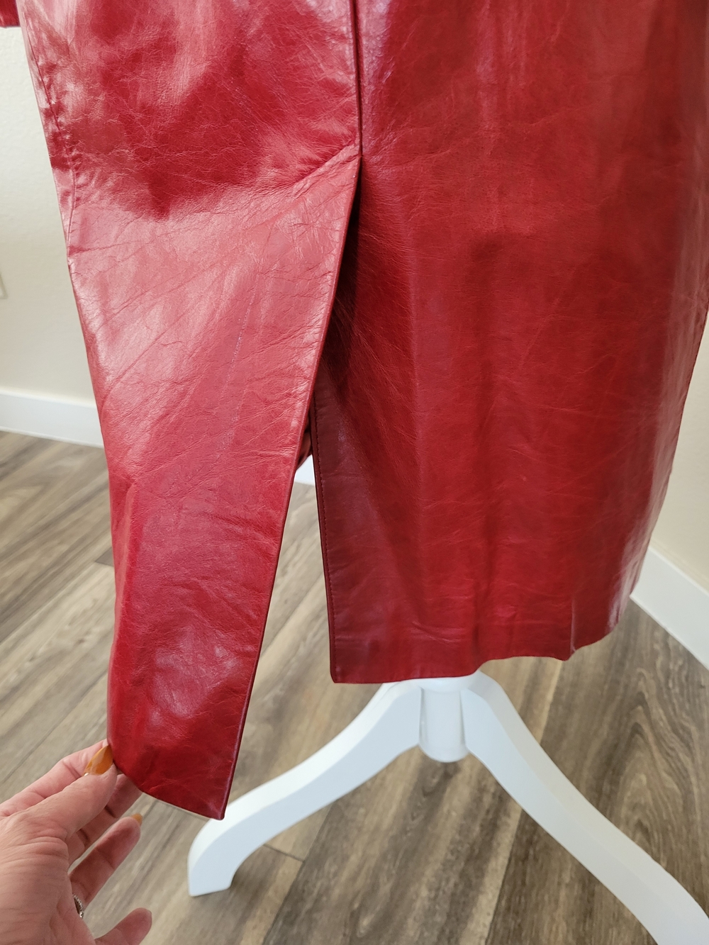 Vintage IDENTIFY Red Leather Matrix Trench Coat Sz 8 Canada Swiss Riri Zipper - Picture 4 of 16